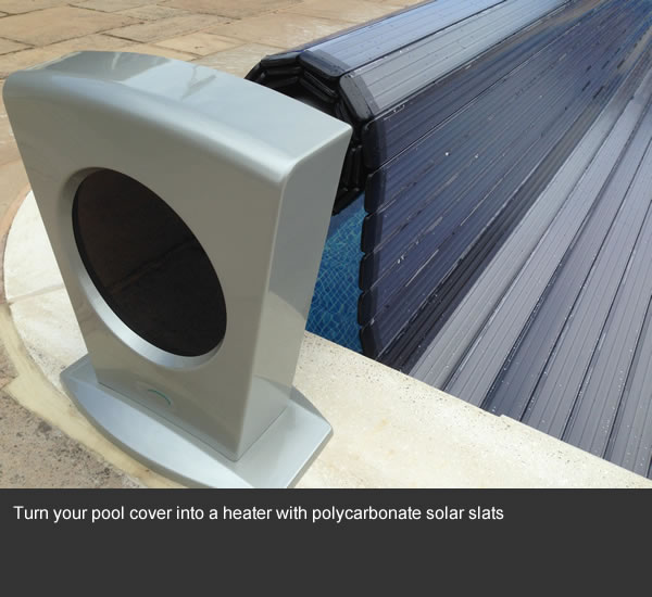 Turn your pool cover into a heater with polycarbonate solar slats