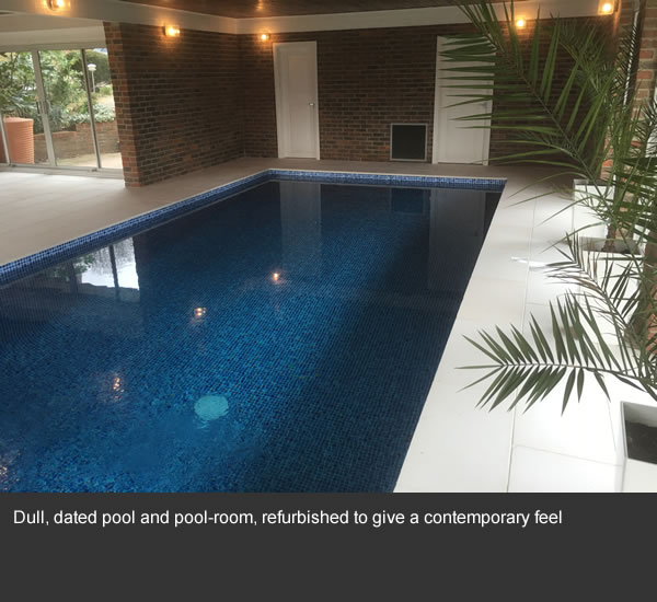 Dull, dated pool and pool-room, refurbished to give a contemporary feel